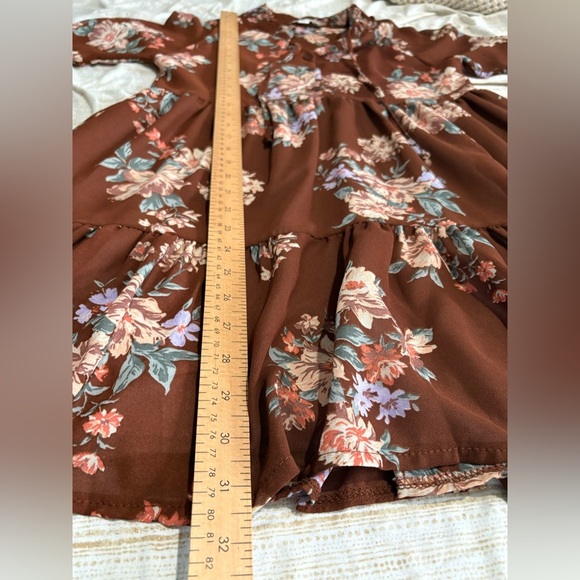 American Eagle long sleeve brown floral mini dress size xs - Picture 9 of 14